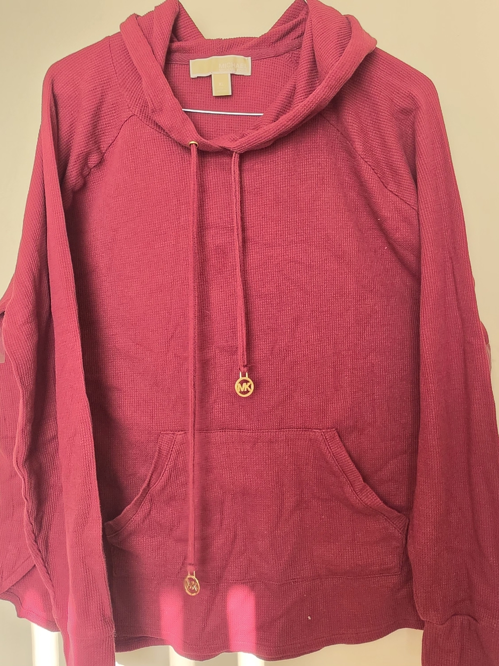 Michael Kors Raspberry Waffle-Knit Hoodie Sweater